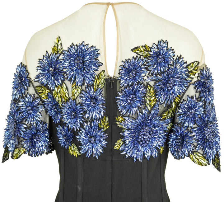 Lela Rose Floral Embroidery Bodice Dress in Blue