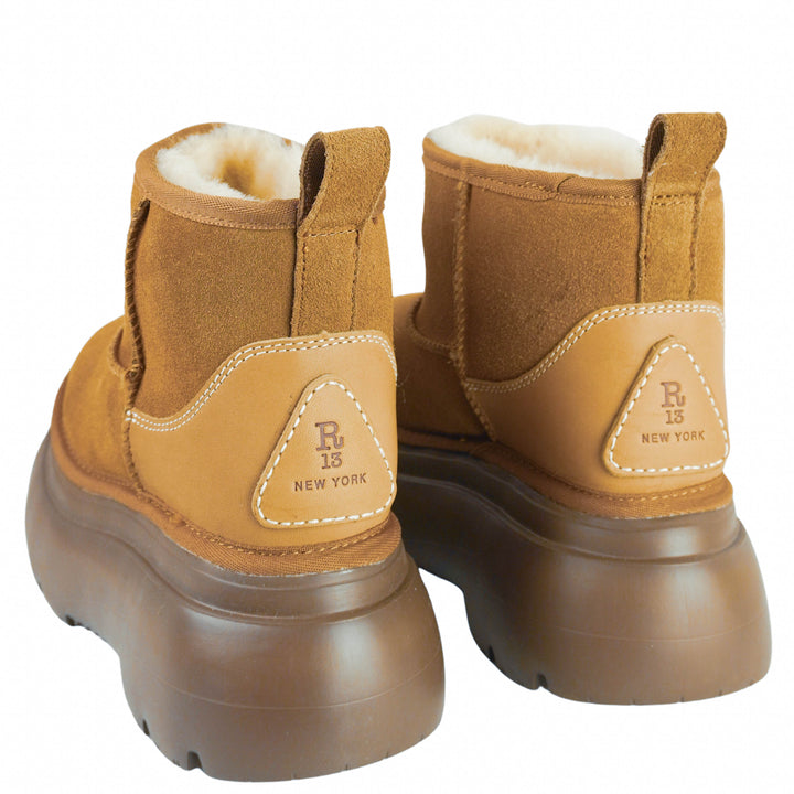 R13 Chunky Shearling Boots in Light Brown