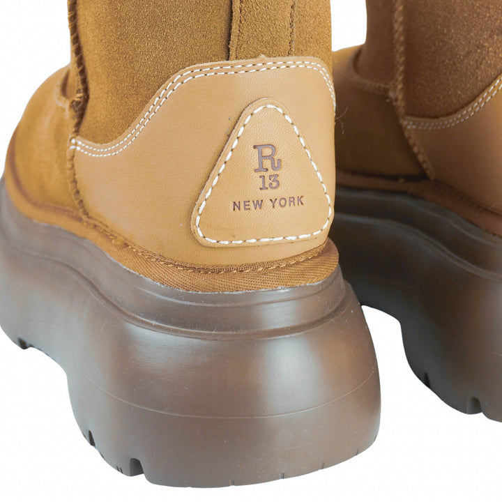 R13 Chunky Shearling Boots in Light Brown
