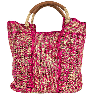 A Point Etc Raffia Tampico Bag in Natural/Fuschia/Caramel - Discounts on A Point Etc at UAL