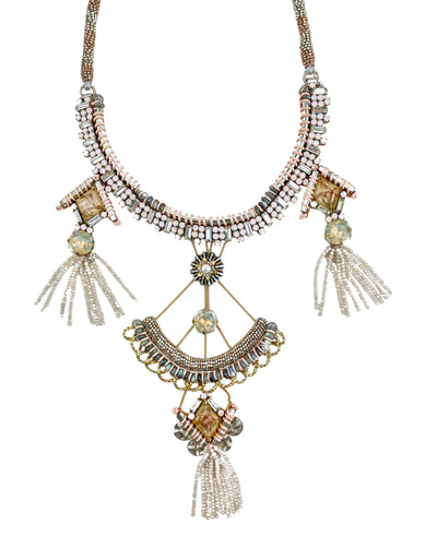 Deepa Gurnani Beaded Stone Statement Necklace in Pink/Gray - Discounts on Deepa Gurnani at UAL