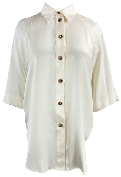 LouLou Studio Silk Button Down in Cream - Discounts on LouLou Studio at UAL