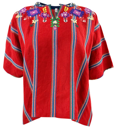 Fortela Giti Embroidered Tunic Top in Red - Discounts on Fortela at UAL