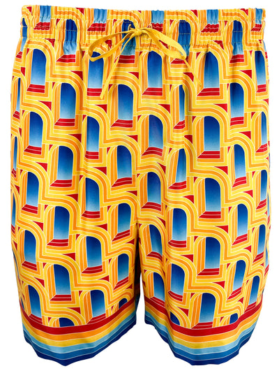 Casablanca L'Arche De Jour Silk Shorts in Blue and Yellow - Discounts on Casablanca at UAL