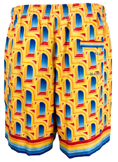Casablanca L'Arche De Jour Silk Shorts in Blue and Yellow - Discounts on Casablanca at UAL