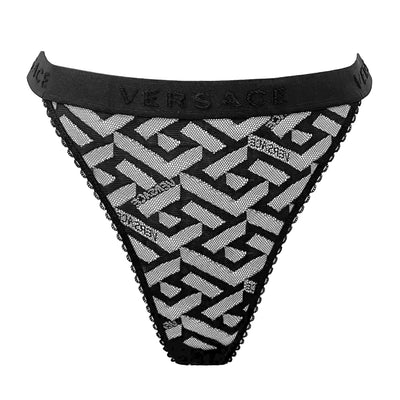 Versace La Greca Tulle Thong in Black - Discounts on Versace at UAL