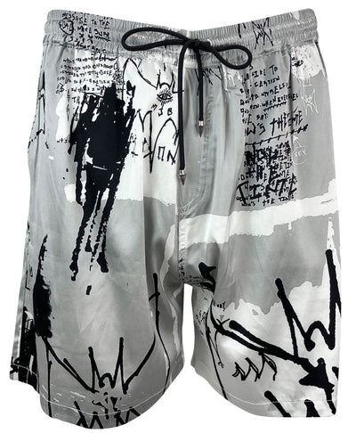 Marc Jacques Burton "MJB" Graffiti Silk Shorts in Grey - Discounts on Marc Jacques Burton at UAL
