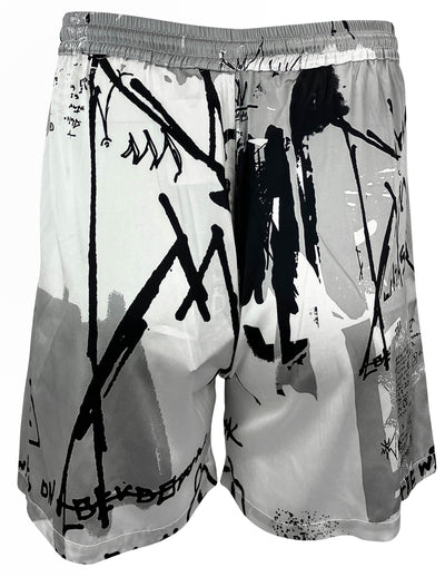 Marc Jacques Burton "MJB" Graffiti Silk Shorts in Grey - Discounts on Marc Jacques Burton at UAL