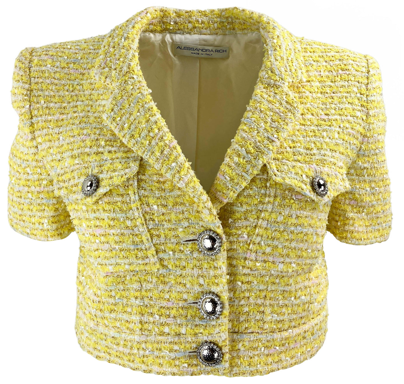 Alessandra Rich Cropped Tweed Jacket in Yellow - Discounts on Alessandra Rich at UAL