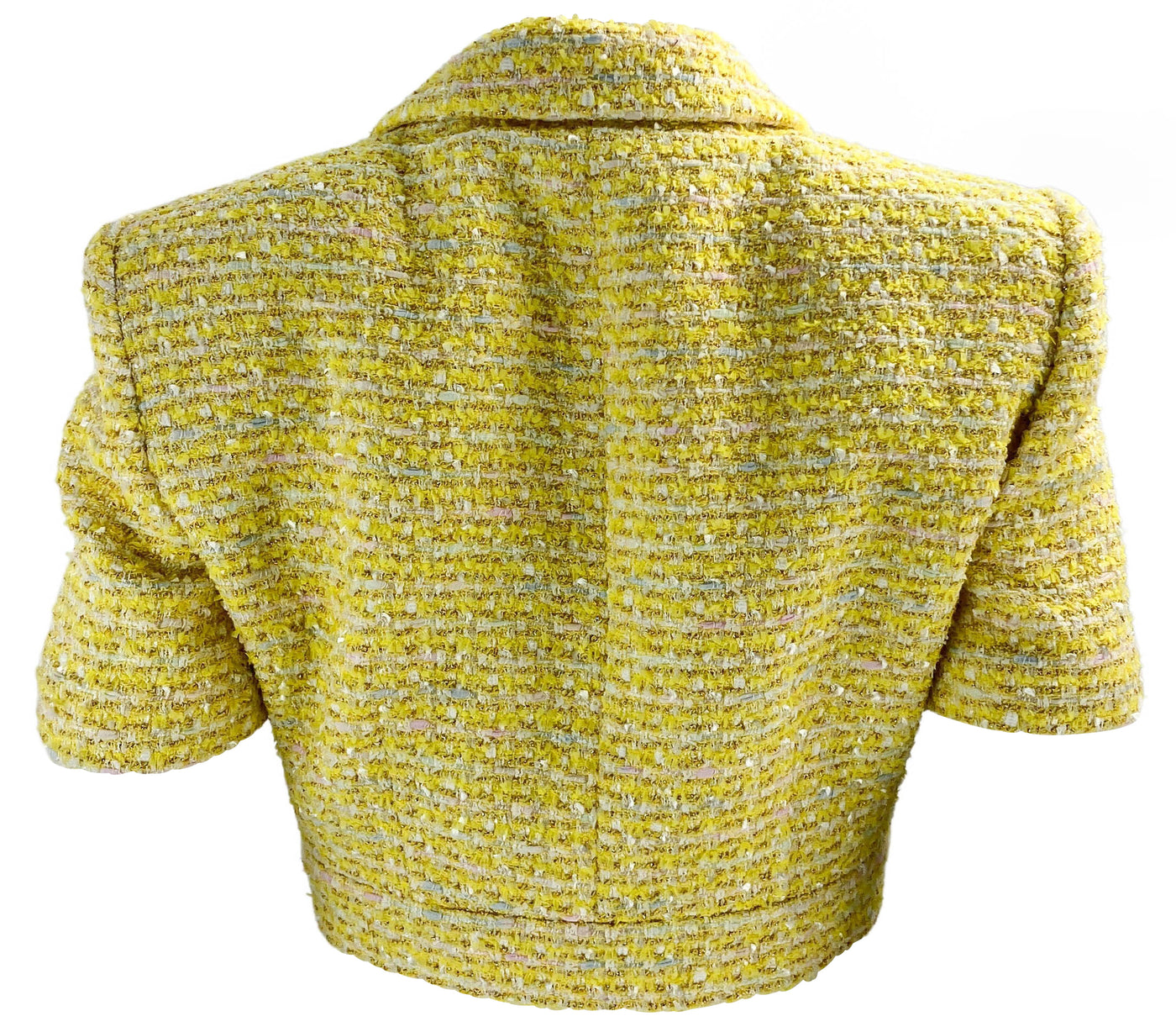 Alessandra Rich Cropped Tweed Jacket in Yellow - Discounts on Alessandra Rich at UAL
