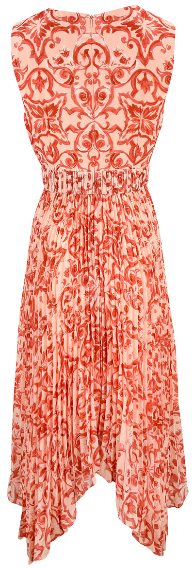 Amur Zene Pleated Dress in Apricot Nude Ant Baroque Tile - Discounts on Amur at UAL