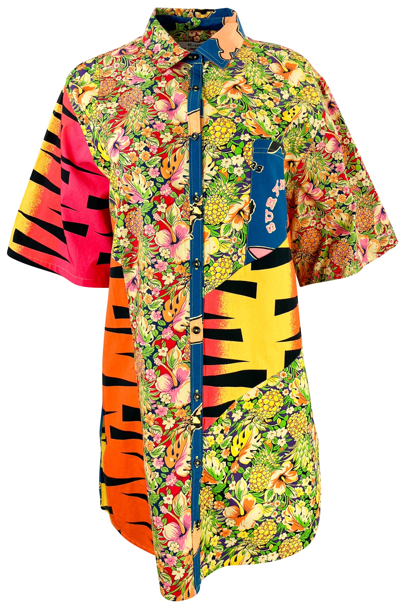 RE/DONE Oversized Patchwork Shirtdress in Multi-Pineapple - Discounts on RE/DONE at UAL