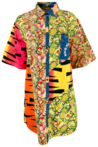 RE/DONE Oversized Patchwork Shirtdress in Multi-Pineapple - Discounts on RE/DONE at UAL