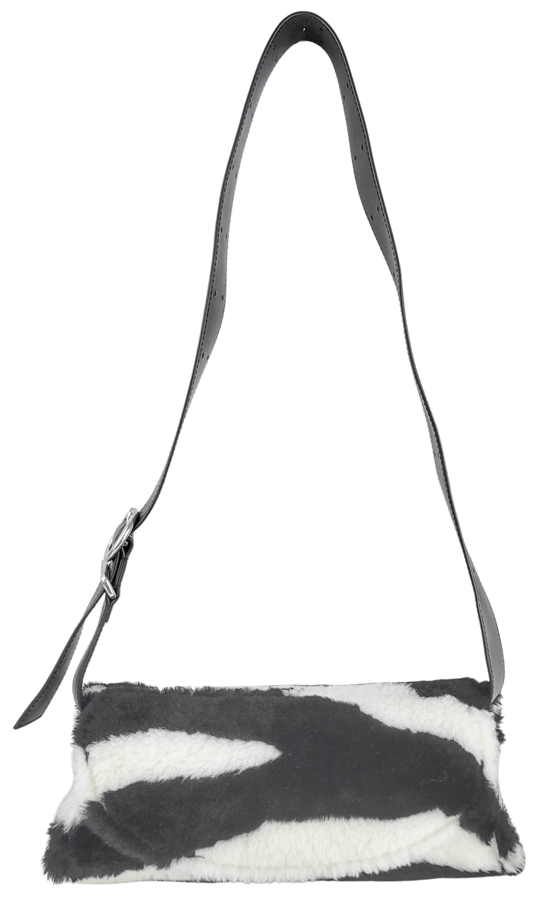 Jil Sander Faux Fur Small Cannolo Bag in Black and White