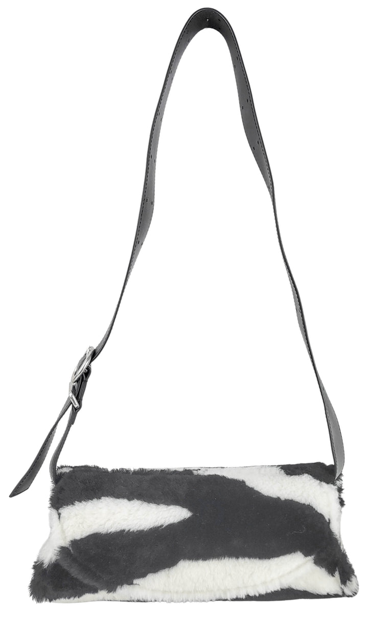 Jil Sander Faux Fur Small Cannolo Bag in Black and White