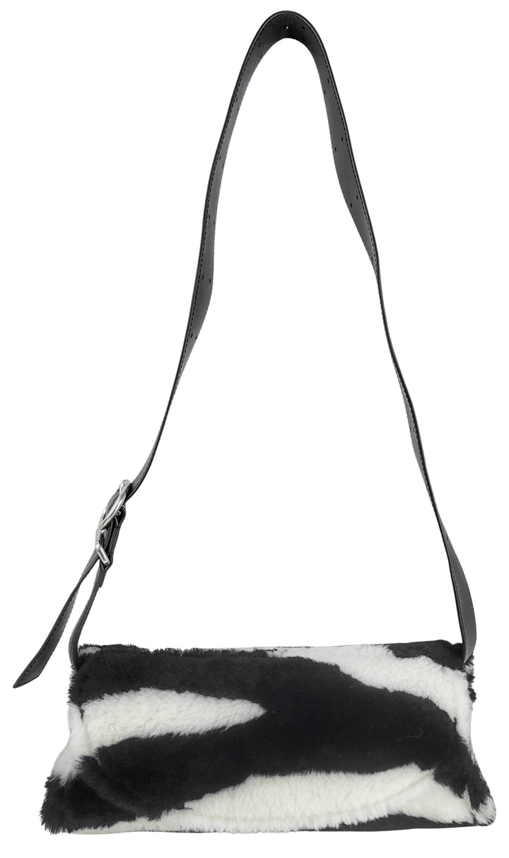 Jil Sander Faux Fur Small Cannolo Bag in Black and White