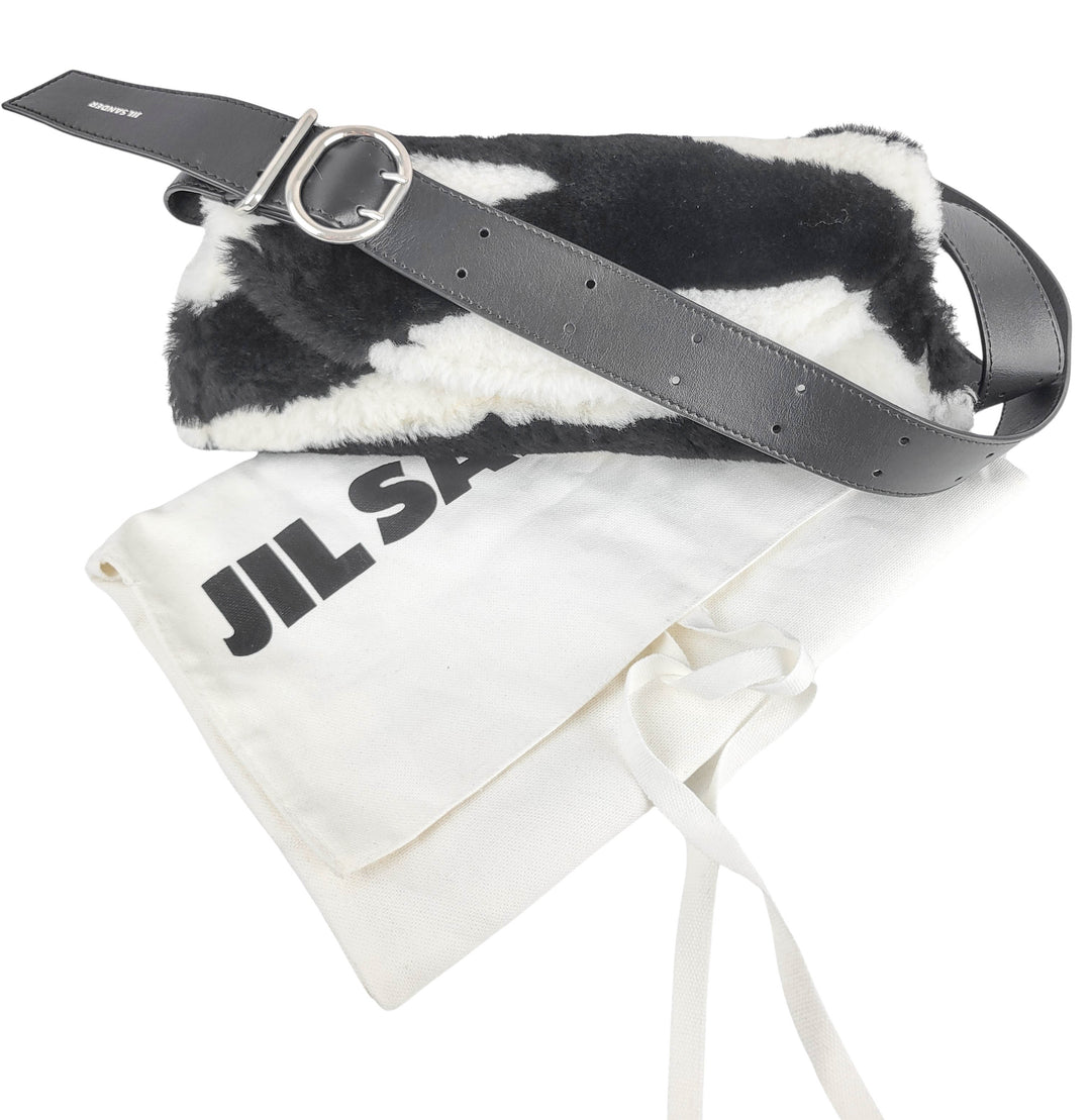 Jil Sander Faux Fur Small Cannolo Bag in Black and White