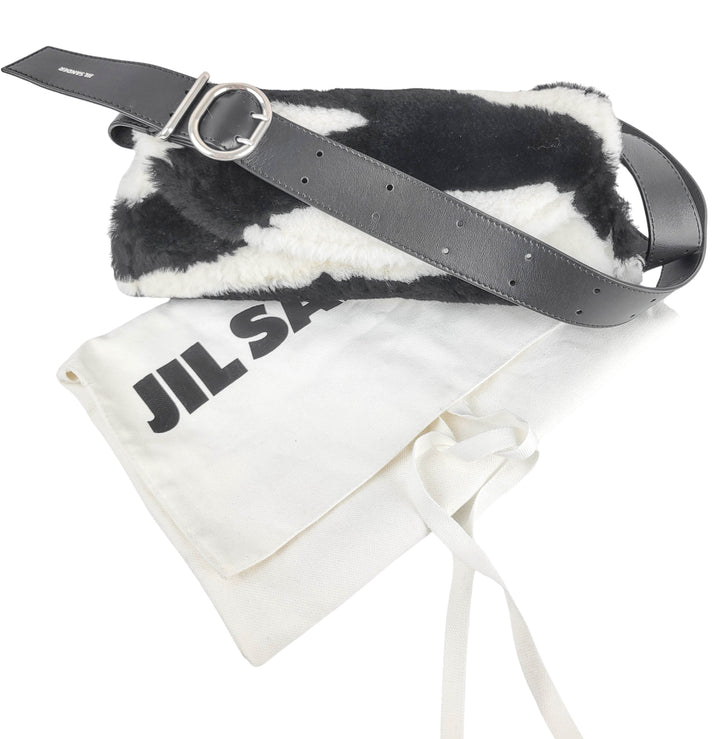 Jil Sander Faux Fur Small Cannolo Bag in Black and White