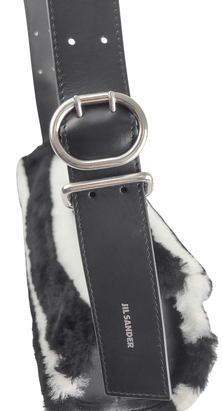 Jil Sander Faux Fur Small Cannolo Bag in Black and White