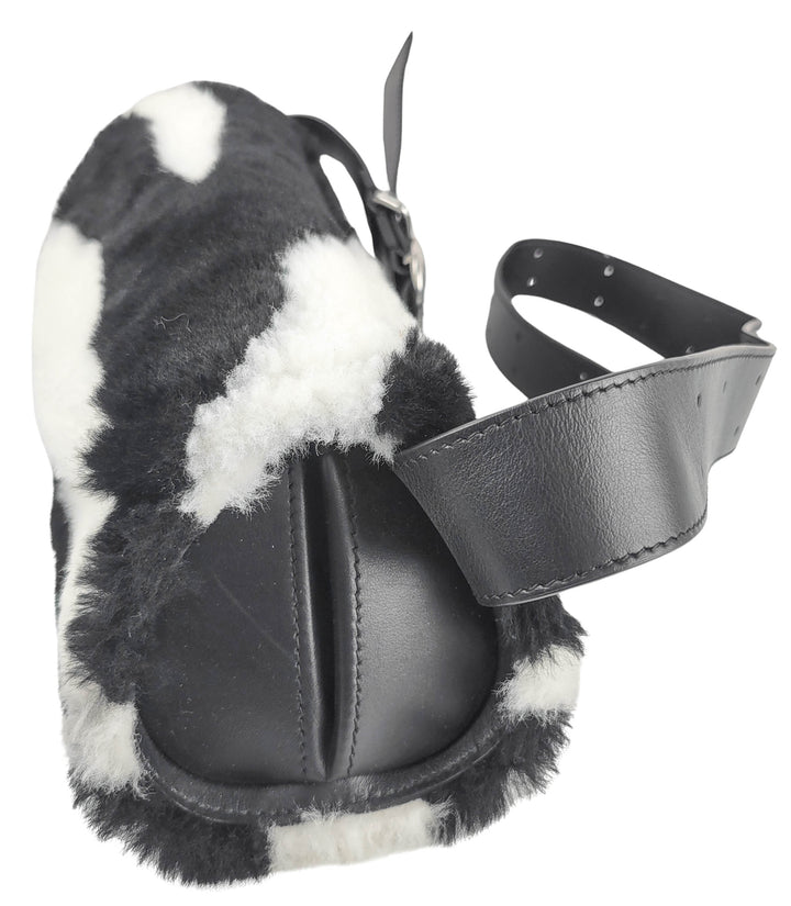 Jil Sander Faux Fur Small Cannolo Bag in Black and White