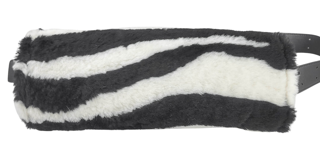 Jil Sander Faux Fur Small Cannolo Bag in Black and White