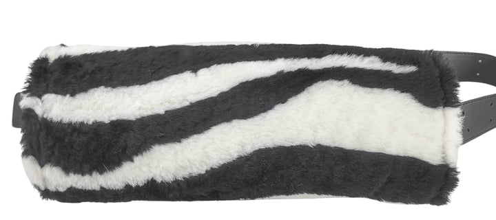 Jil Sander Faux Fur Small Cannolo Bag in Black and White