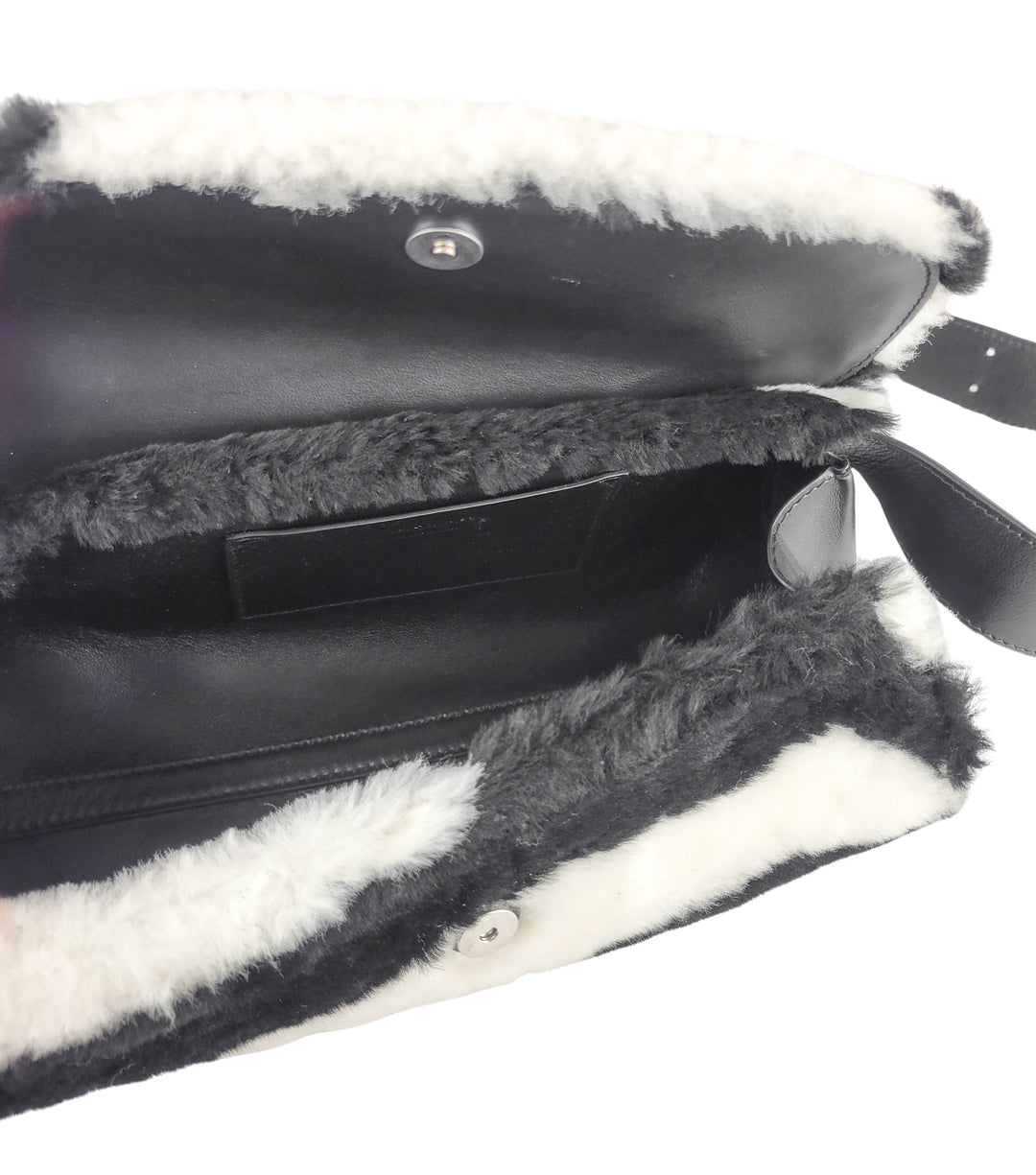 Jil Sander Faux Fur Small Cannolo Bag in Black and White