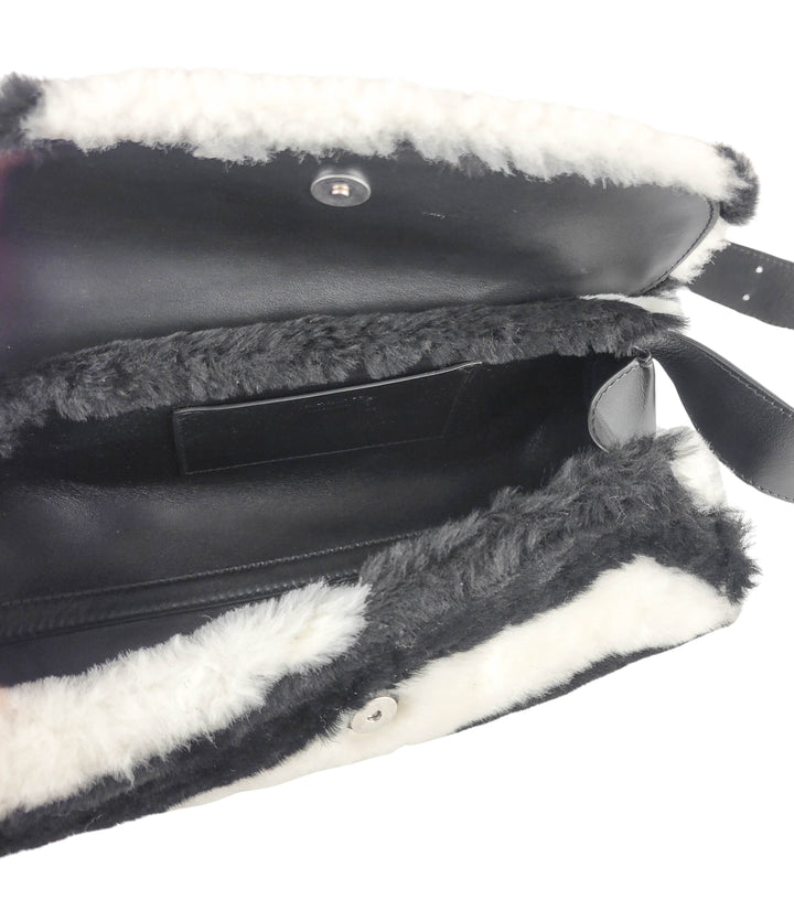 Jil Sander Faux Fur Small Cannolo Bag in Black and White
