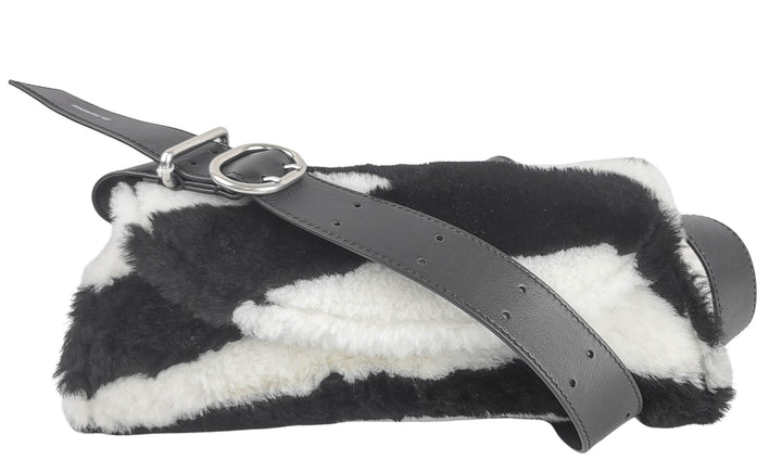 Jil Sander Faux Fur Small Cannolo Bag in Black and White