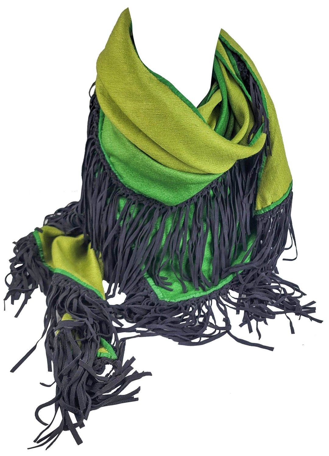 Bajra Triangle Fringe Scarf in Green Ombré - Discounts on Bajra at UAL