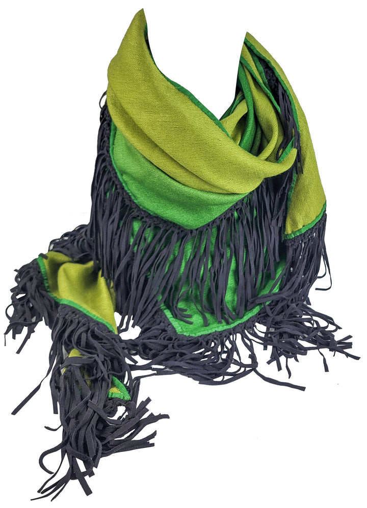 Bajra Triangle Fringe Scarf in Green Ombré - Discounts on Bajra at UAL