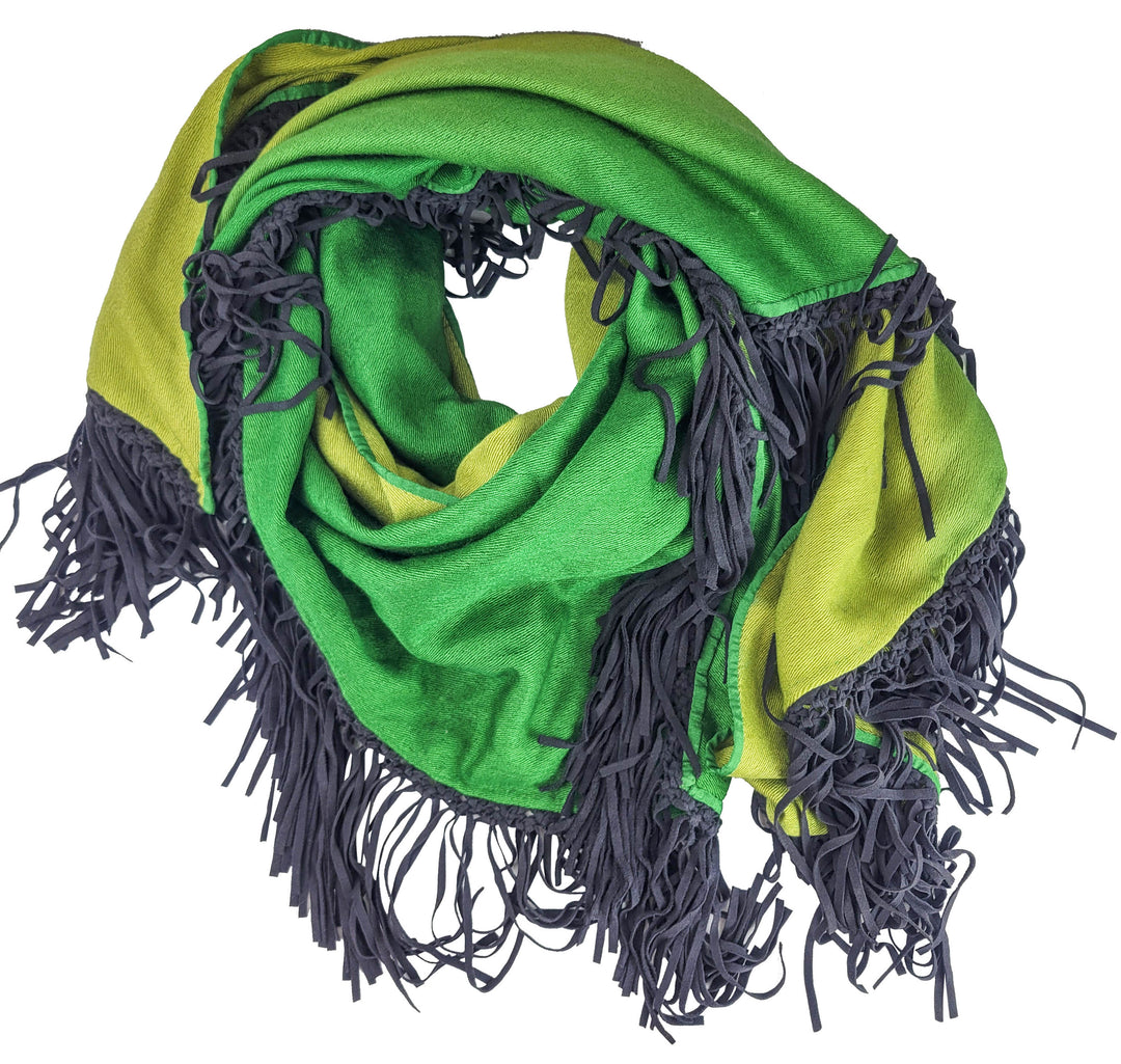 Bajra Triangle Fringe Scarf in Green Ombré - Discounts on Bajra at UAL