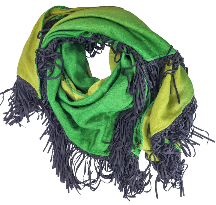 Bajra Triangle Fringe Scarf in Green Ombré - Discounts on Bajra at UAL