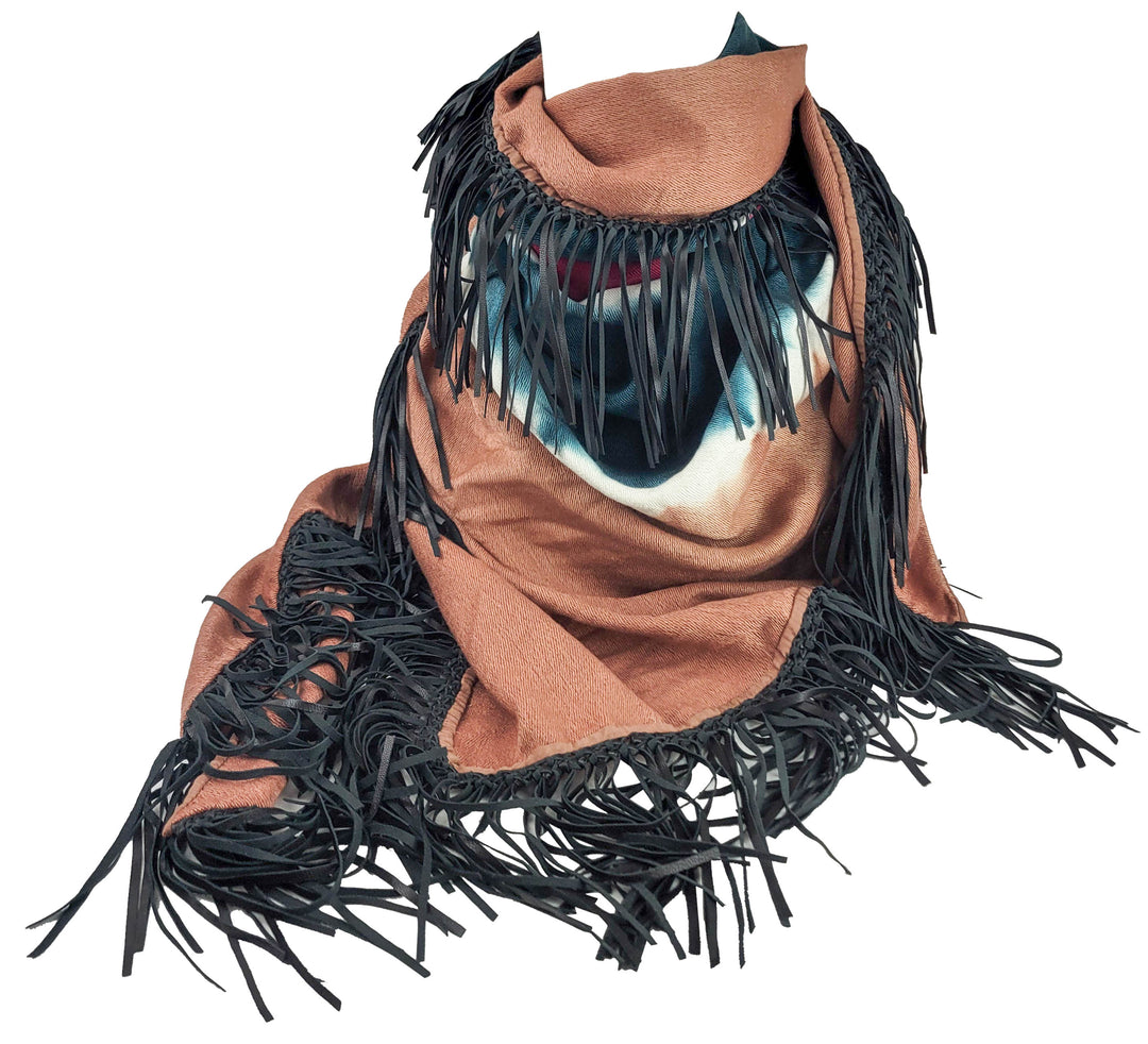 Bajra Triangle Fringe Scarf in Dark Teal/Dusty Rose/Wine