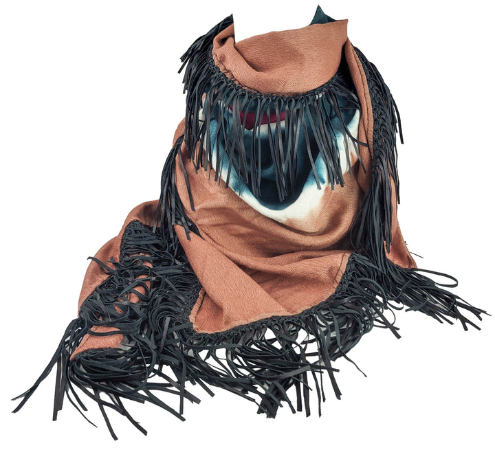 Bajra Triangle Fringe Scarf in Dark Teal/Dusty Rose/Wine
