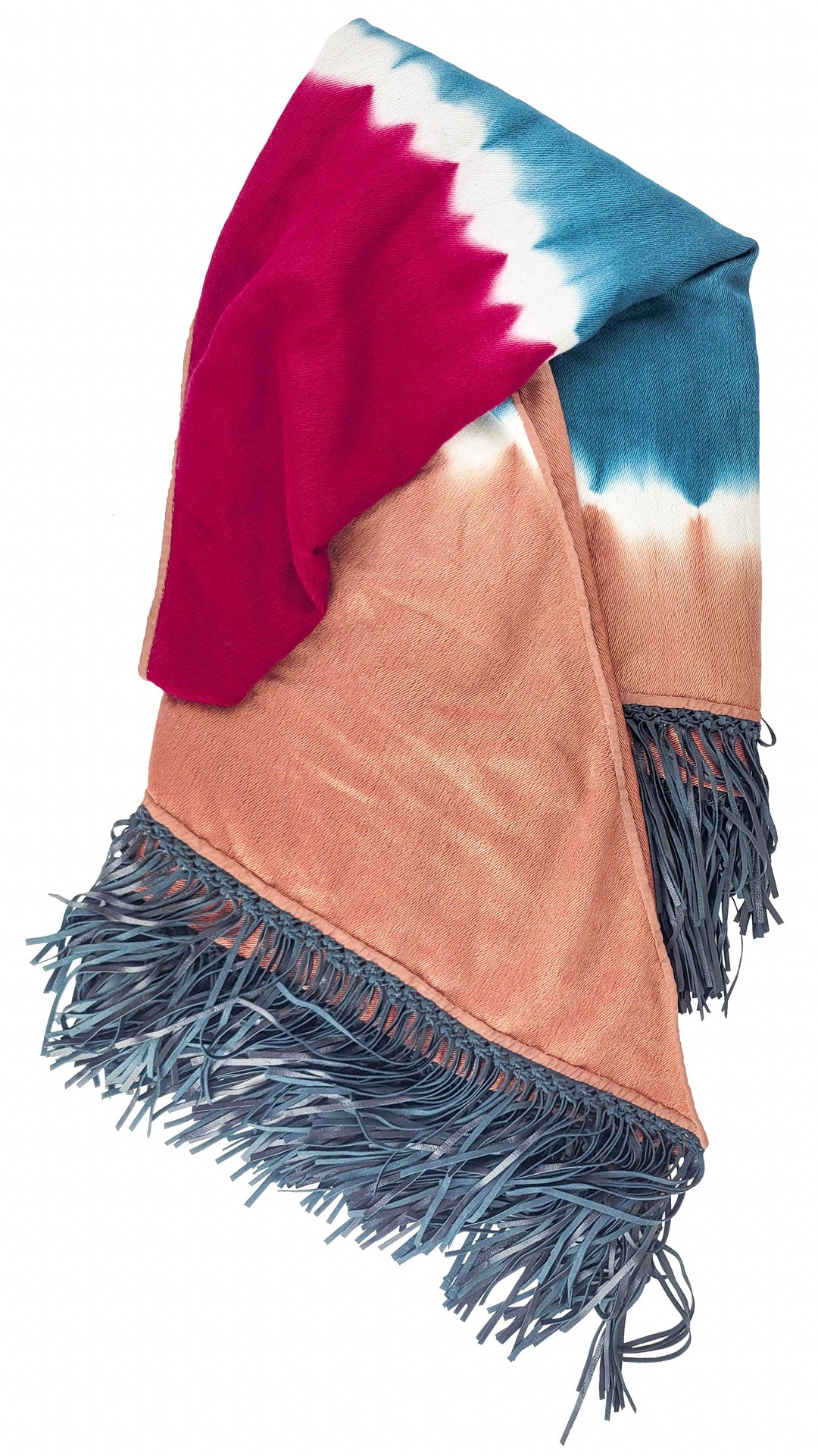 Bajra Triangle Fringe Scarf in Dark Teal/Dusty Rose/Wine