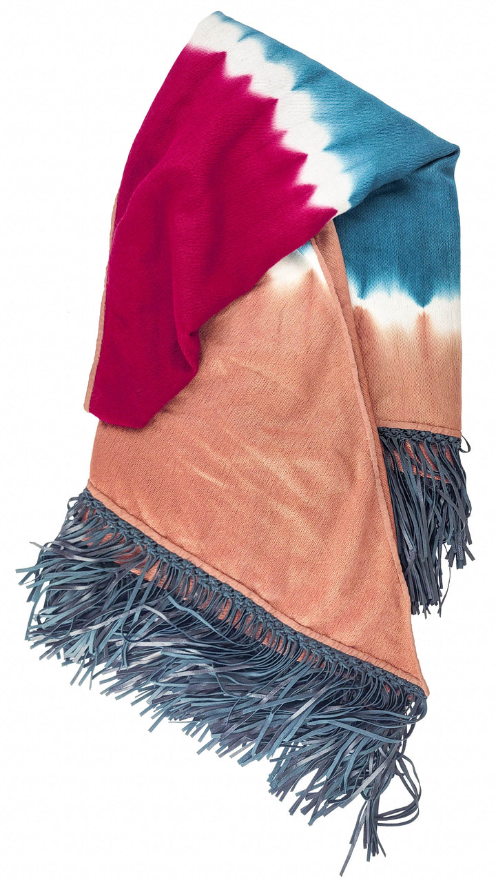 Bajra Triangle Fringe Scarf in Dark Teal/Dusty Rose/Wine