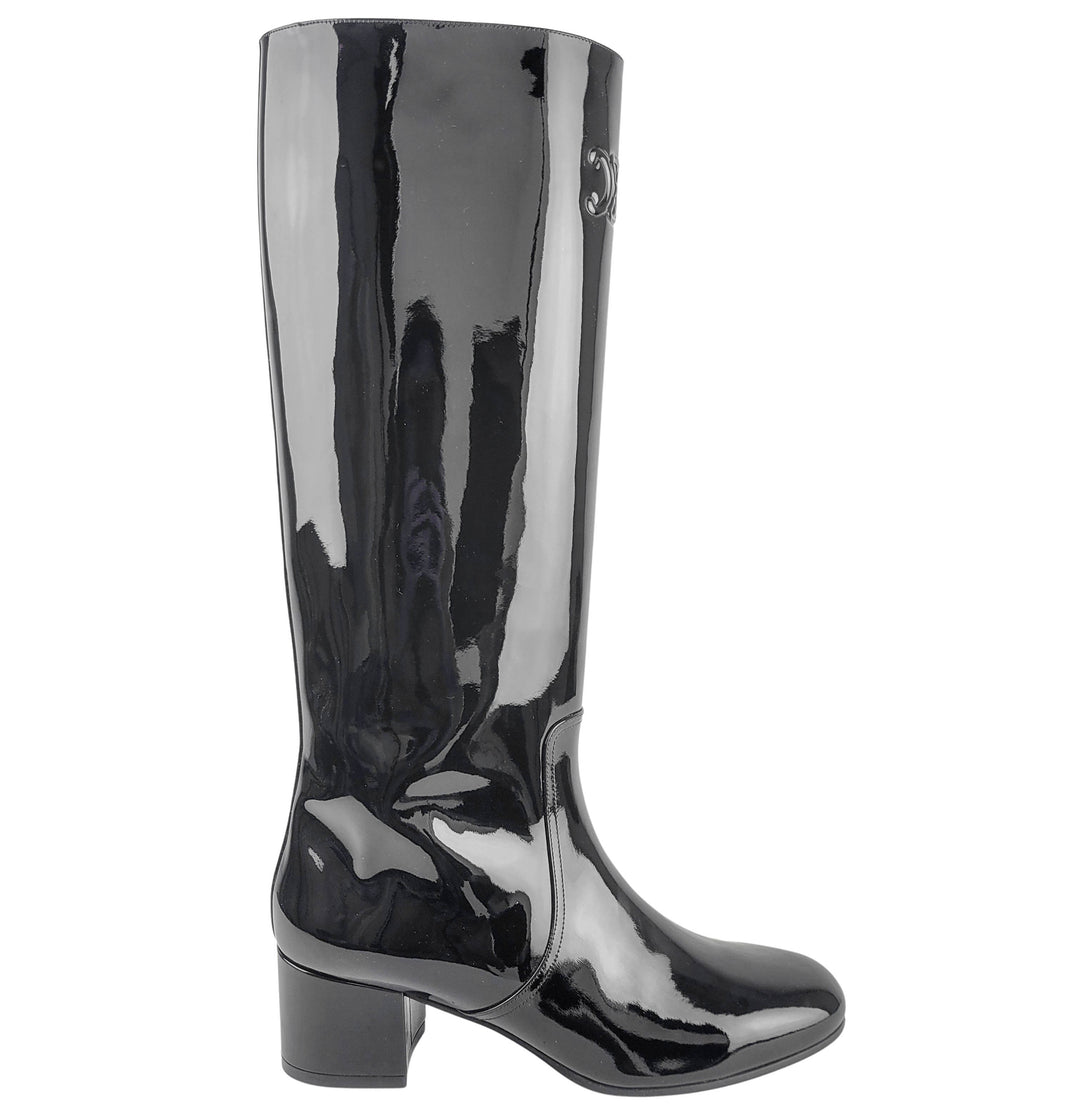 Celine Triomphe Patent Leather Boots in Black - Discounts on Celine at UAL