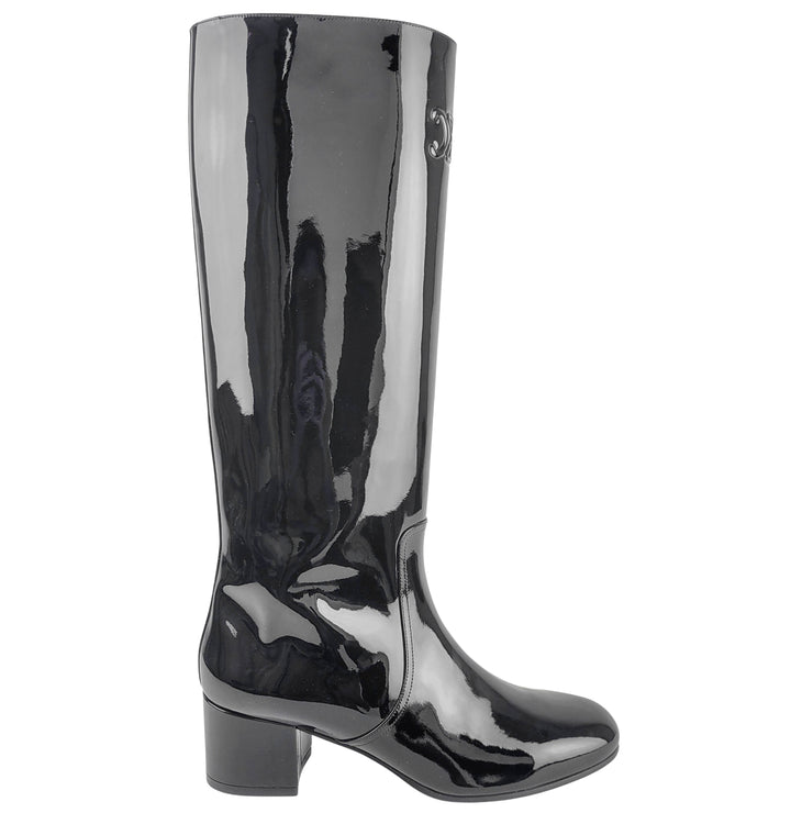 Celine Triomphe Patent Leather Boots in Black - Discounts on Celine at UAL