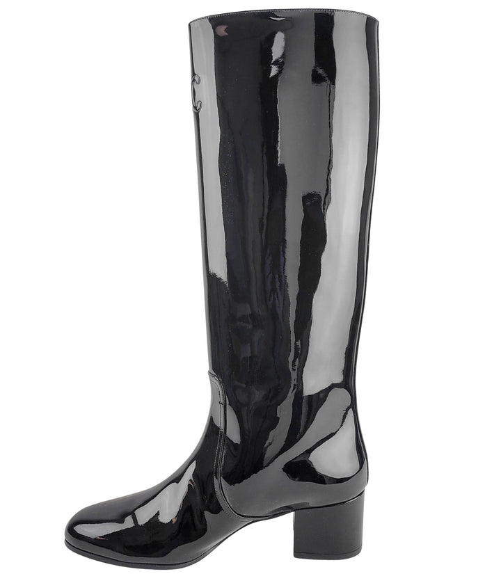 Celine Triomphe Patent Leather Boots in Black - Discounts on Celine at UAL