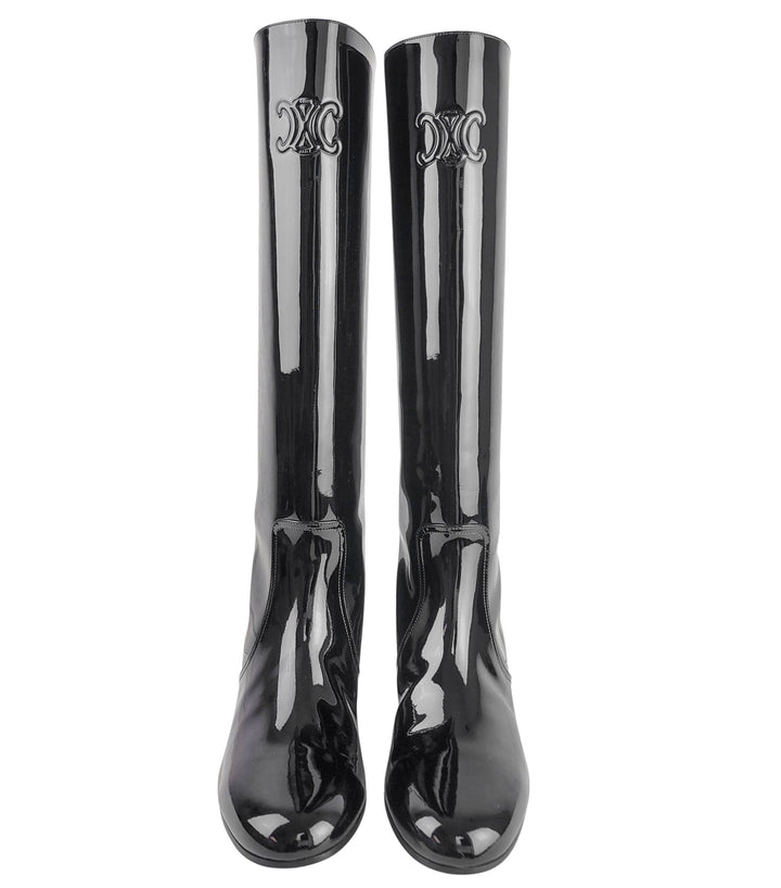Celine Triomphe Patent Leather Boots in Black - Discounts on Celine at UAL
