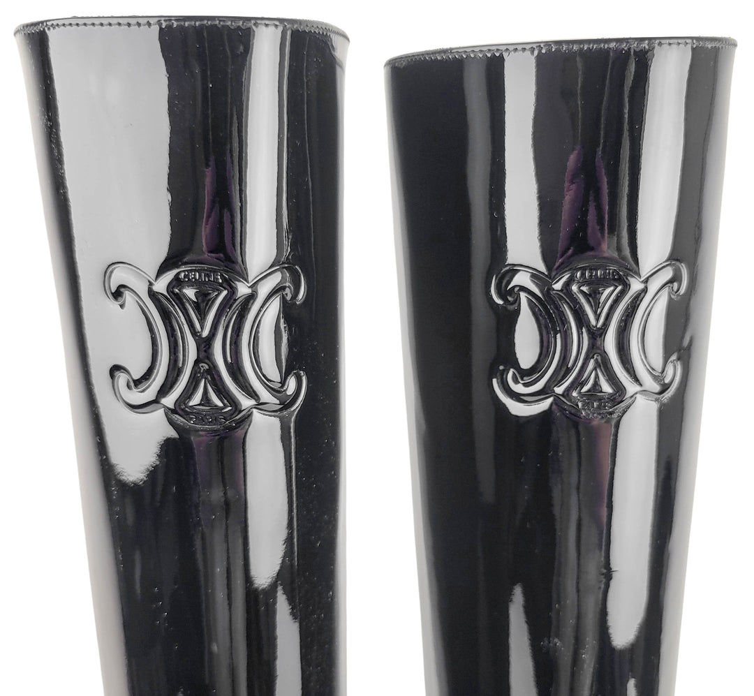 Celine Triomphe Patent Leather Boots in Black - Discounts on Celine at UAL