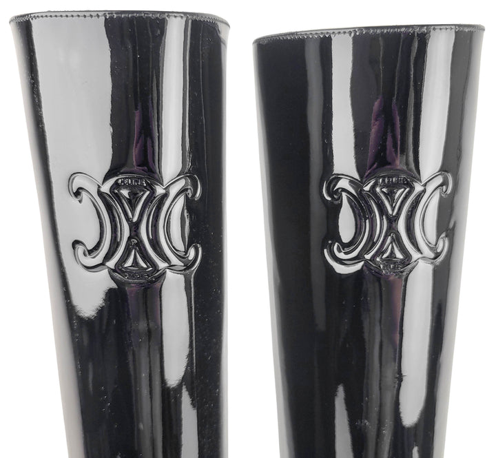 Celine Triomphe Patent Leather Boots in Black - Discounts on Celine at UAL