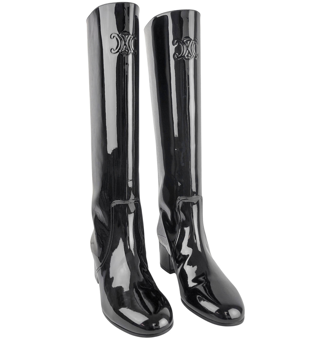 Celine Triomphe Patent Leather Boots in Black - Discounts on Celine at UAL