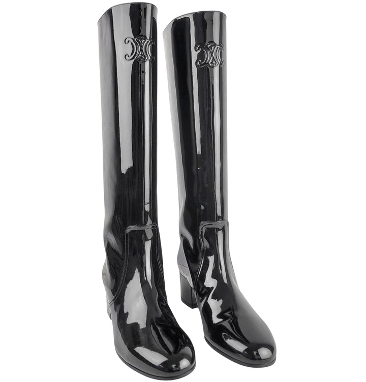 Celine Triomphe Patent Leather Boots in Black - Discounts on Celine at UAL