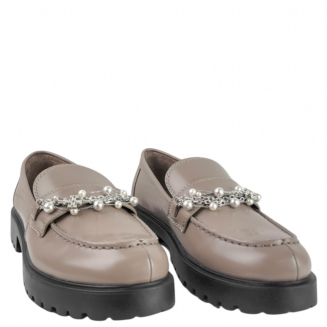 Tory Burch Embellished Loafers in Dark Elk - Discounts on Tory Burch at UAL