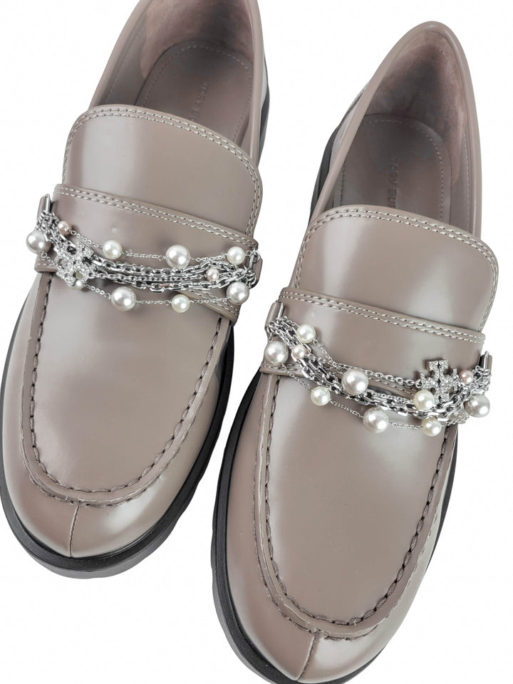 Tory Burch Embellished Loafers in Dark Elk - Discounts on Tory Burch at UAL
