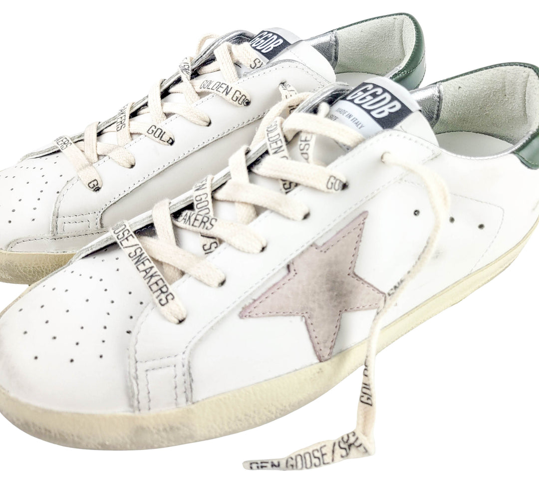 Golden Goose Super Star Classic Sneaker in White/Light Pink/Dark Green - Discounts on Golden Goose at UAL