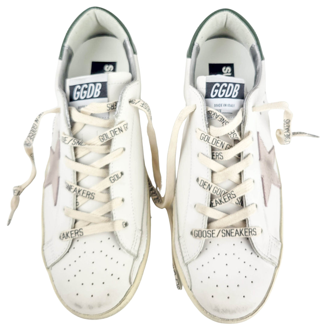 Golden Goose Super Star Classic Sneaker in White/Light Pink/Dark Green - Discounts on Golden Goose at UAL