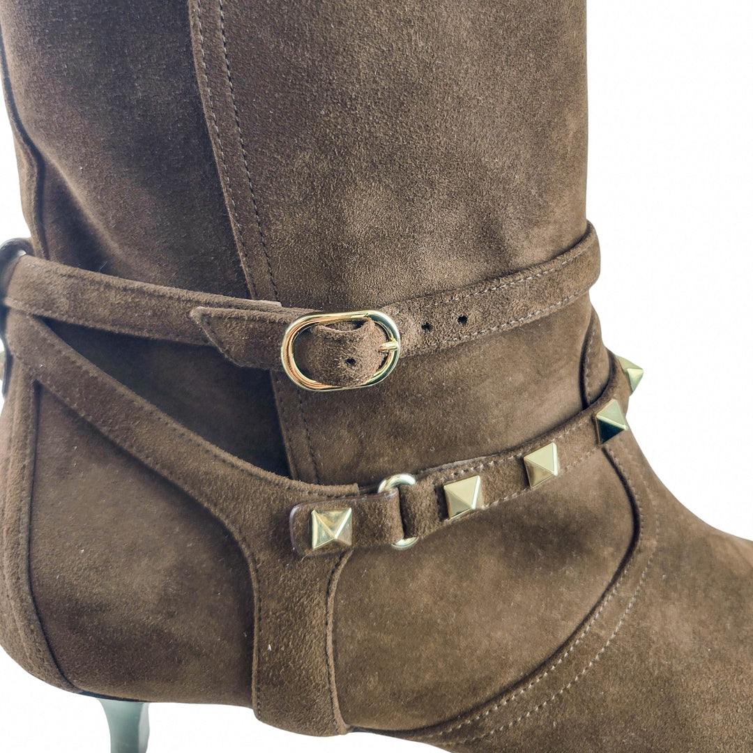 Valentino Suede Booties in Brown - Discounts on Valentino at UAL